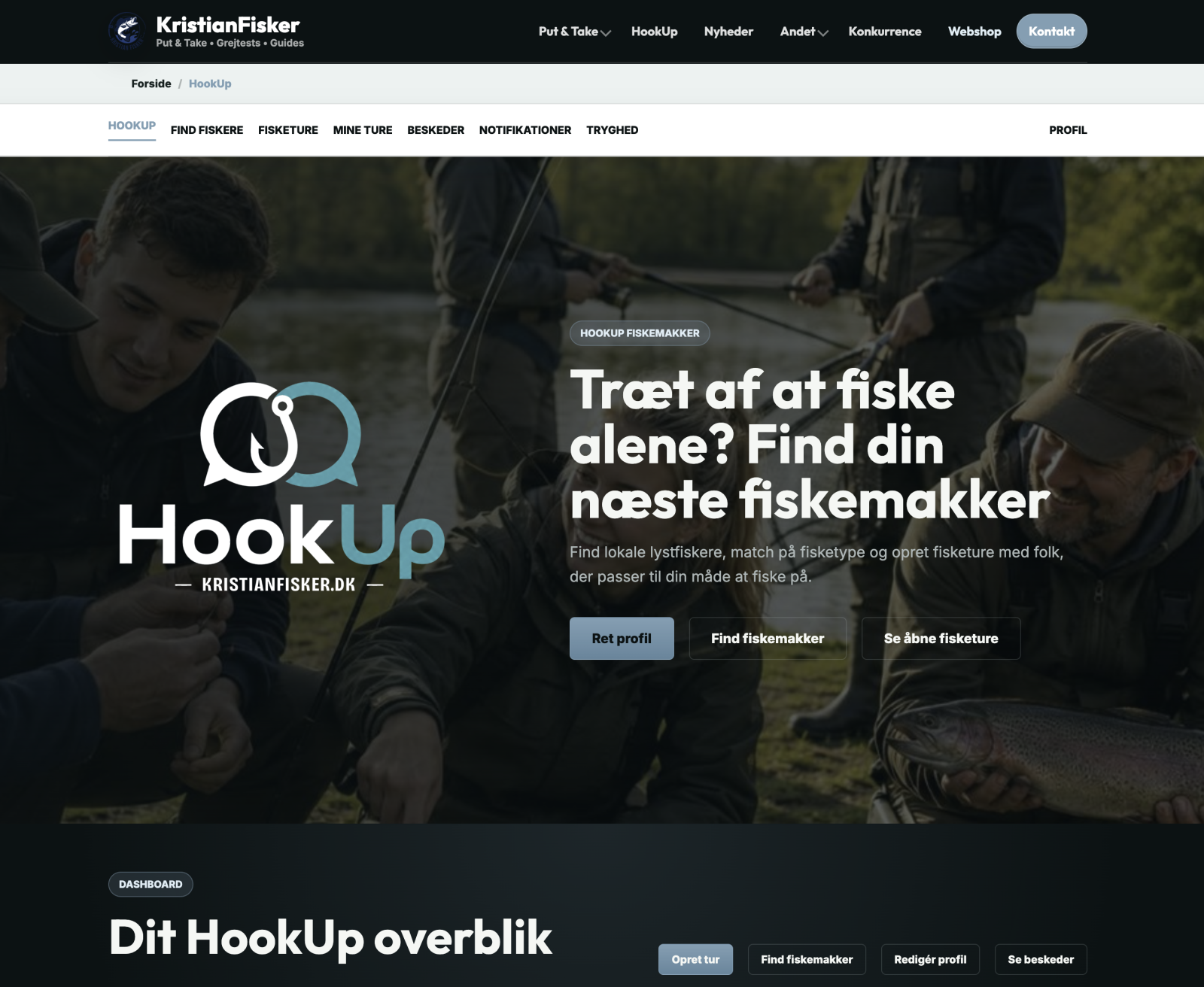 HookUp, fiskemakker, find en fiskemakker, lystfiskeri, put and take, fisketure, lystfiskere, fiskefællesskab, Kristian Fisker