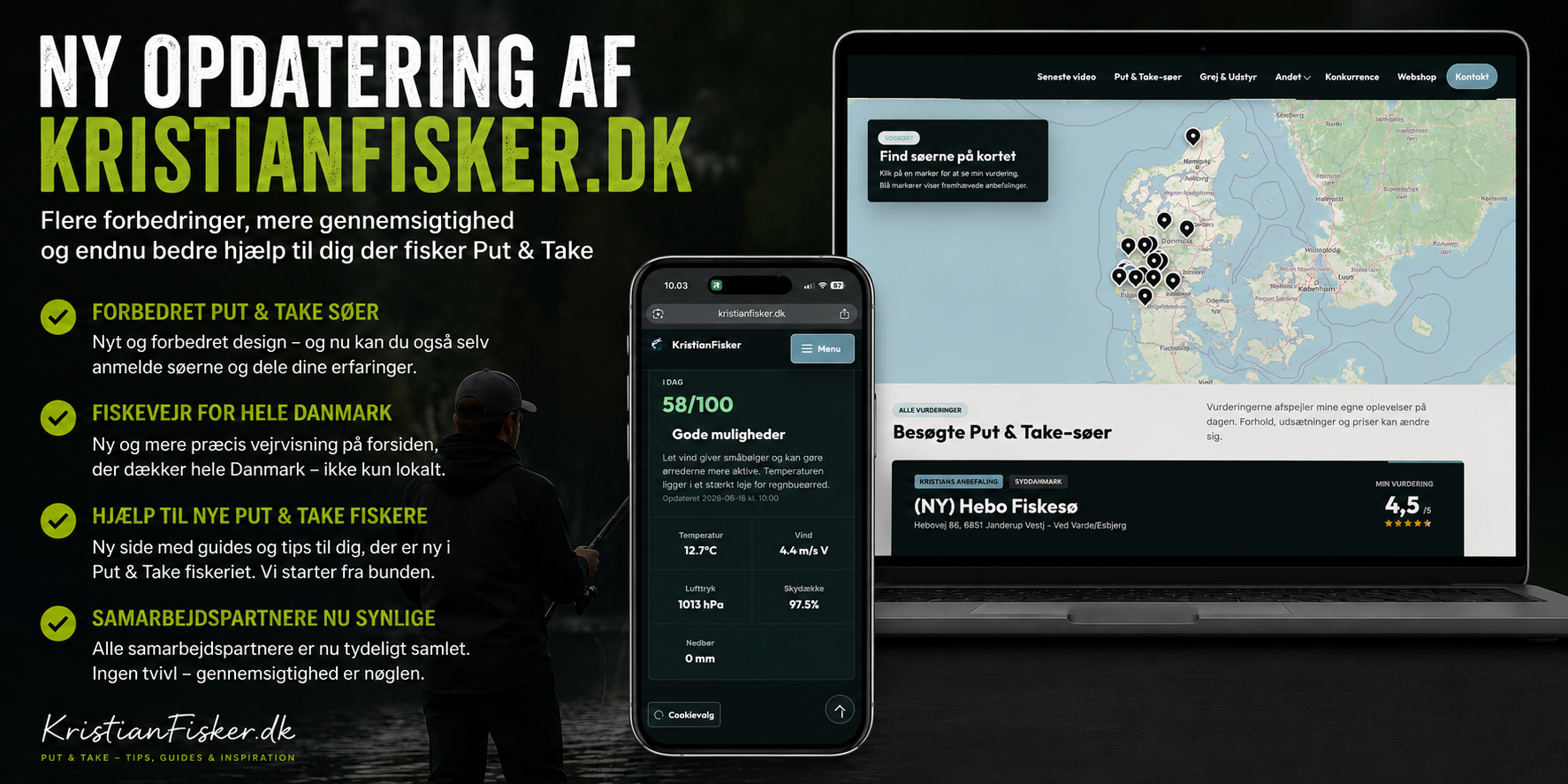 Oversigt over nye funktioner på KristianFisker.dk med kort og mobilvisning