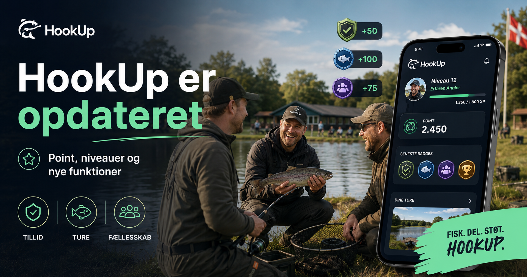 HookUp får point, niveauer og nye funktioner til fisketure